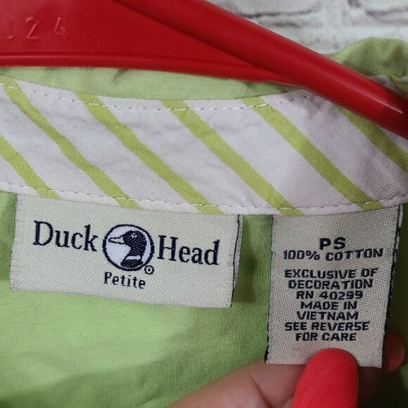 Duck Head Petite PS Lime Green Button Down Shirt Stripe Cuffs Summer Casual Top - Picture 2 of 8